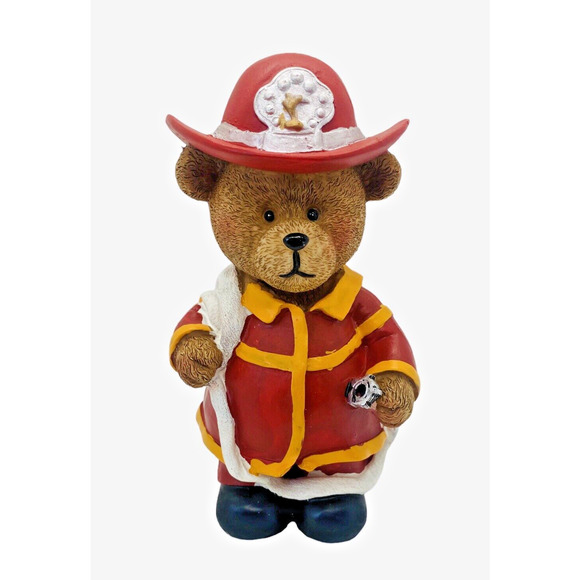 Firefighter Bear Holding Fire Hose Figurine Statue Polystone Fireman Collectible - Picture 1 of 11
